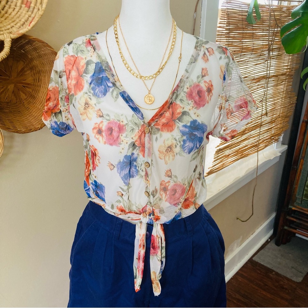 January 7 Sheer Floral Blouse